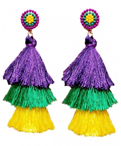 Bohemian Layered Handwoven Long Fringe Tassel Dangle Earrings for Women Girls Boho Colorful Tiered Thread Beads Big Large Sta...