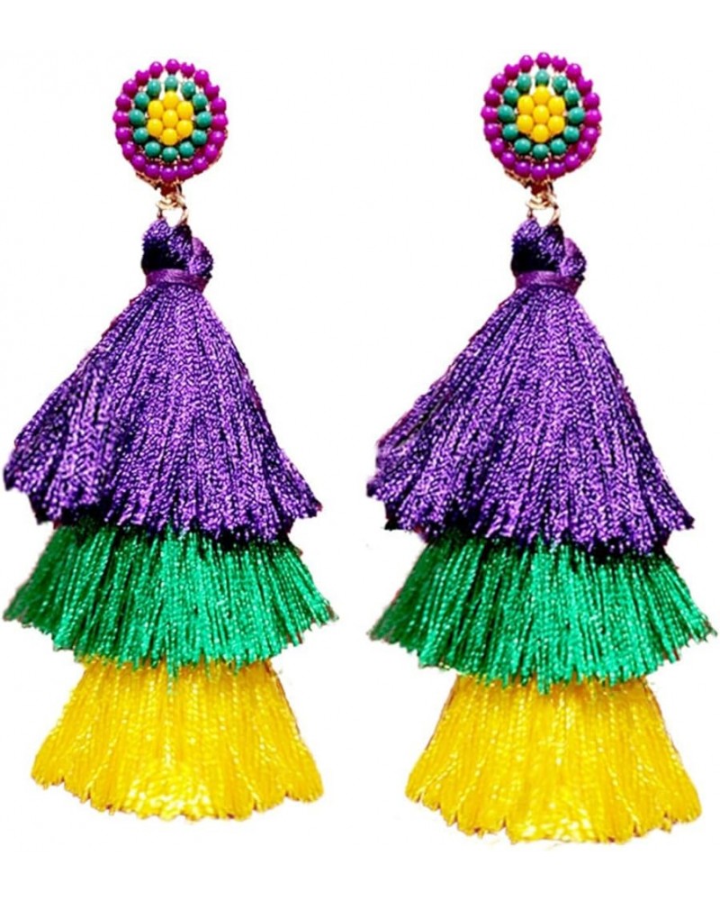 Bohemian Layered Handwoven Long Fringe Tassel Dangle Earrings for Women Girls Boho Colorful Tiered Thread Beads Big Large Sta...