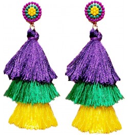 Bohemian Layered Handwoven Long Fringe Tassel Dangle Earrings for Women Girls Boho Colorful Tiered Thread Beads Big Large Sta...