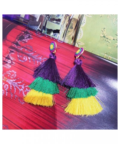 Bohemian Layered Handwoven Long Fringe Tassel Dangle Earrings for Women Girls Boho Colorful Tiered Thread Beads Big Large Sta...