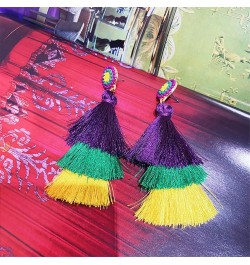 Bohemian Layered Handwoven Long Fringe Tassel Dangle Earrings for Women Girls Boho Colorful Tiered Thread Beads Big Large Sta...