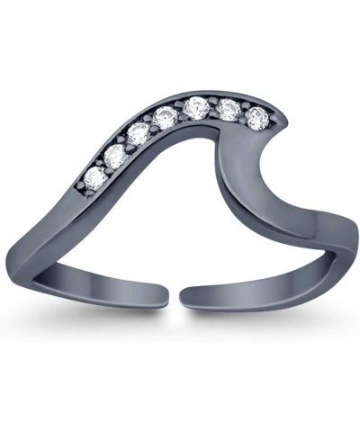 Wave Toe Ring Simulated Cubic Zirconia Adjustable Band 925 Sterling Silver (6mm) Black Tone, Simulated Cubic Zircnoia $10.61 ...