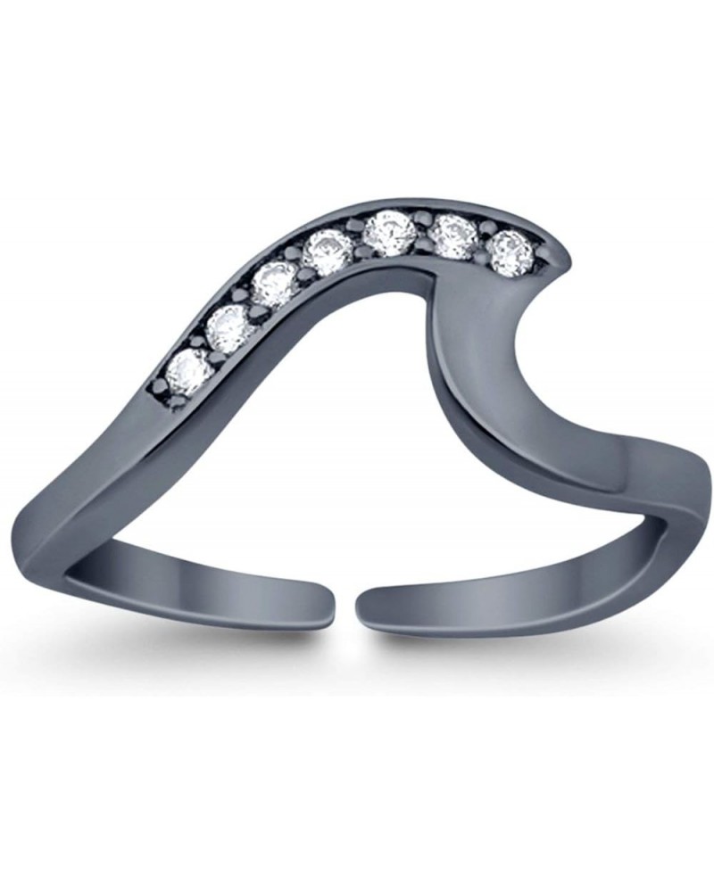 Wave Toe Ring Simulated Cubic Zirconia Adjustable Band 925 Sterling Silver (6mm) Black Tone, Simulated Cubic Zircnoia $10.61 ...