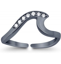 Wave Toe Ring Simulated Cubic Zirconia Adjustable Band 925 Sterling Silver (6mm) Black Tone, Simulated Cubic Zircnoia $10.61 ...