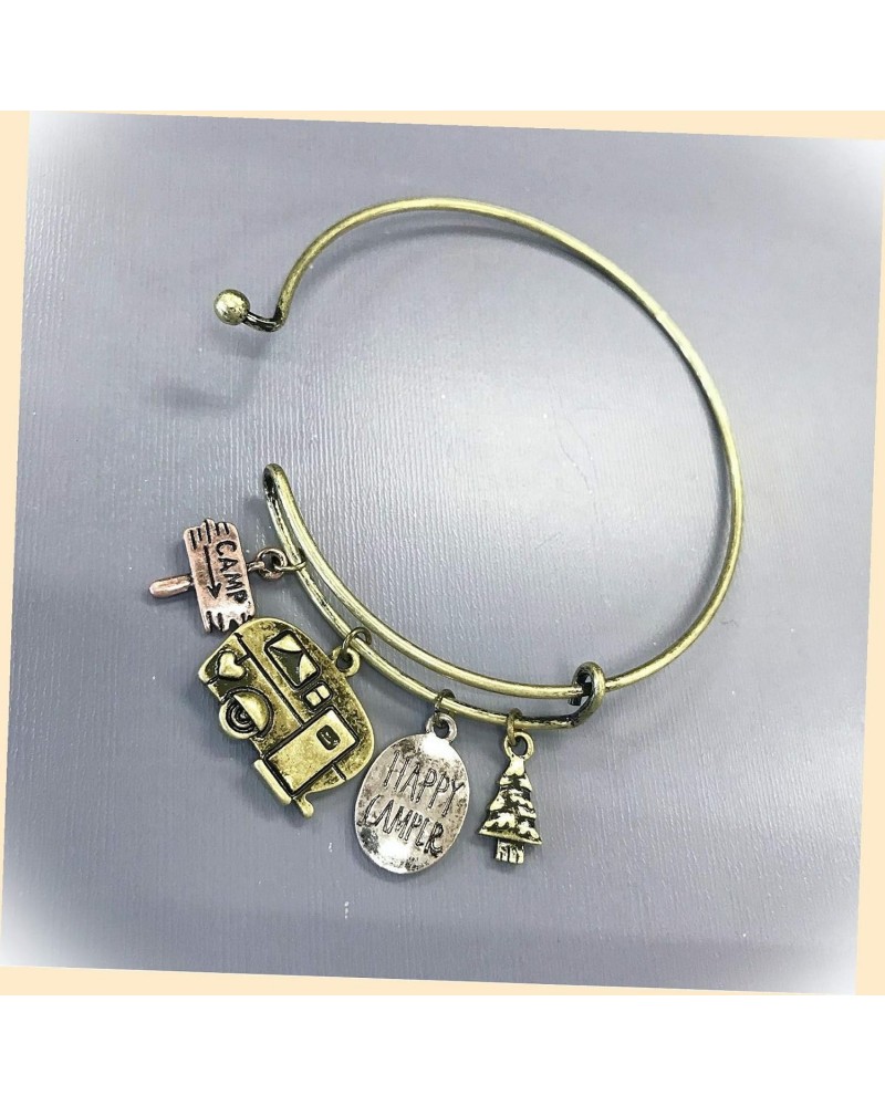 Gold Finished Multi Color Happy Camper RV Charms Hook And Eye Bangle Fashion Jewelry Bracelet For Women $17.75 Bracelets