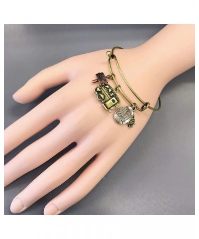 Gold Finished Multi Color Happy Camper RV Charms Hook And Eye Bangle Fashion Jewelry Bracelet For Women $17.75 Bracelets