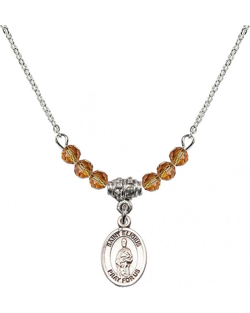 November Birth Month Bead Necklace with Catholic Patron Saint Petite Charm, 18 Inch Saint Eligius $32.44 Necklaces