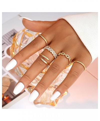 10 PCS Dainty 14K Gold Rings for Women Teen Girls, Open Twist Simulated Diamond Criss Cross Designs, Perfect for Stacking Lay...