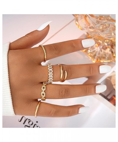 10 PCS Dainty 14K Gold Rings for Women Teen Girls, Open Twist Simulated Diamond Criss Cross Designs, Perfect for Stacking Lay...