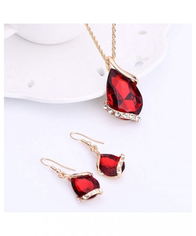 Women Rhinestone Necklace Hook Earrings Party Prom Jewelry Gift Set Red White $4.95 Others