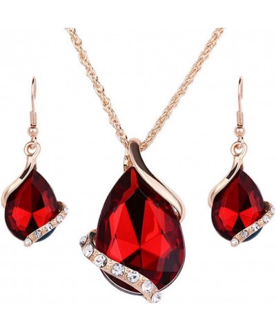 Women Rhinestone Necklace Hook Earrings Party Prom Jewelry Gift Set Red White $4.95 Others