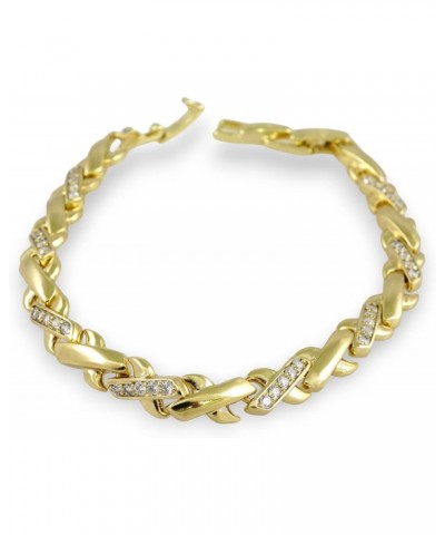 14k Gold Plated, Zirconia Stone Bracelet 7" 1/2 X 4 Mm Women, Stainless Steel - By Brillo Miami $8.80 Bracelets