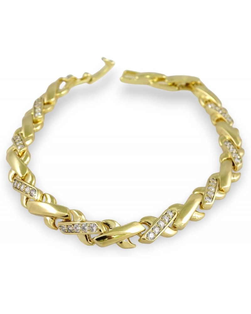 14k Gold Plated, Zirconia Stone Bracelet 7" 1/2 X 4 Mm Women, Stainless Steel - By Brillo Miami $8.80 Bracelets