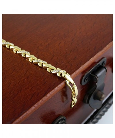 14k Gold Plated, Zirconia Stone Bracelet 7" 1/2 X 4 Mm Women, Stainless Steel - By Brillo Miami $8.80 Bracelets