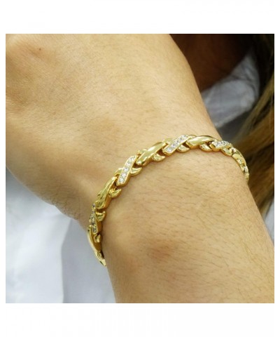 14k Gold Plated, Zirconia Stone Bracelet 7" 1/2 X 4 Mm Women, Stainless Steel - By Brillo Miami $8.80 Bracelets