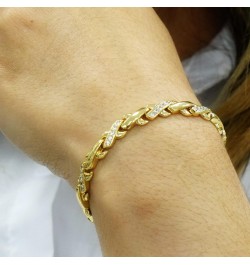 14k Gold Plated, Zirconia Stone Bracelet 7" 1/2 X 4 Mm Women, Stainless Steel - By Brillo Miami $8.80 Bracelets