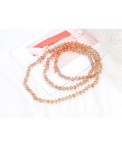 Long Crystal Wrap Necklace Women Beaded Knotted Jewelry Champagne Bling Beads Strands Endless Necklace 48 Inch Necklace $9.68...