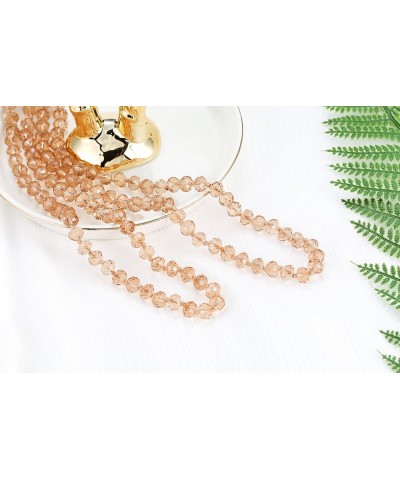 Long Crystal Wrap Necklace Women Beaded Knotted Jewelry Champagne Bling Beads Strands Endless Necklace 48 Inch Necklace $9.68...