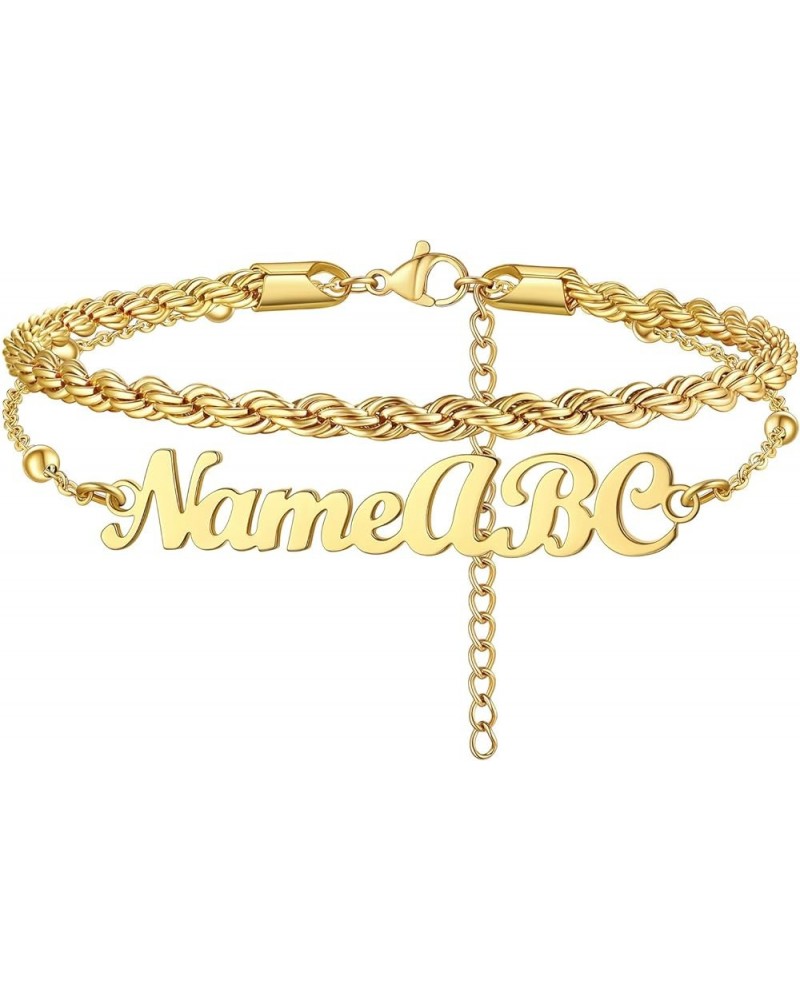 Personalized Anklets for Women,18K Gold Plated Name Anklet with Initials Customized Ankle Bracelets for Women Teengirls 8.5"-...