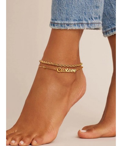 Personalized Anklets for Women,18K Gold Plated Name Anklet with Initials Customized Ankle Bracelets for Women Teengirls 8.5"-...