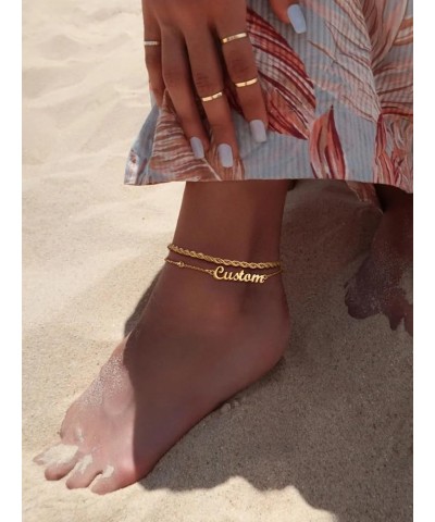 Personalized Anklets for Women,18K Gold Plated Name Anklet with Initials Customized Ankle Bracelets for Women Teengirls 8.5"-...