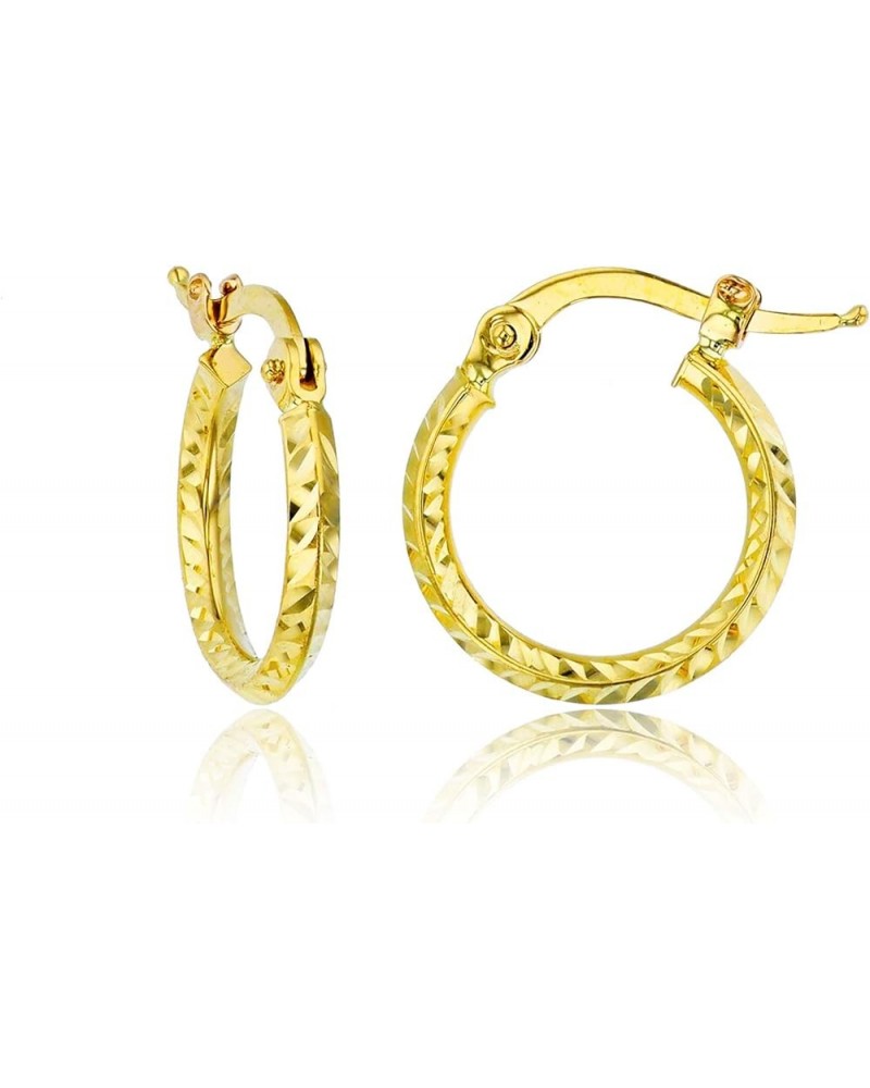 14K Gold Solid Polished Diamond Cut Hoop Earrings for Women | 2mm Thick | Italian Gold Hoops | Diamond Cut Hoop Earrings | Se...