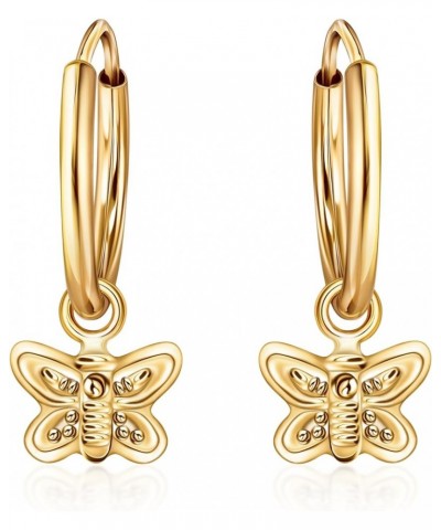 Real Solid 14K Gold Charm Dangling Endless Hoop Earrings- Great for 1st Or Second Hole Cute Butterfly $21.00 Earrings