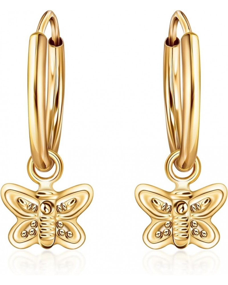 Real Solid 14K Gold Charm Dangling Endless Hoop Earrings- Great for 1st Or Second Hole Cute Butterfly $21.00 Earrings