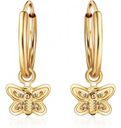 Real Solid 14K Gold Charm Dangling Endless Hoop Earrings- Great for 1st Or Second Hole Cute Butterfly $21.00 Earrings