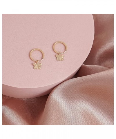 Real Solid 14K Gold Charm Dangling Endless Hoop Earrings- Great for 1st Or Second Hole Cute Butterfly $21.00 Earrings