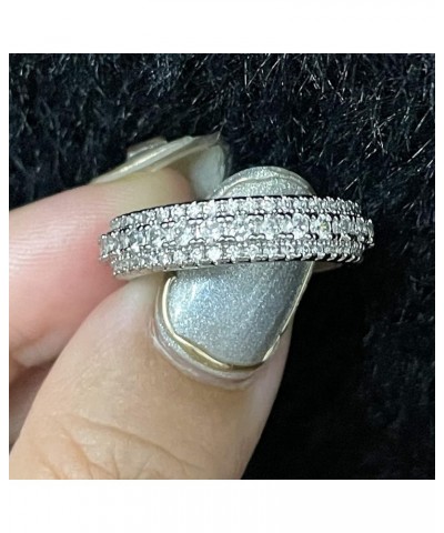 18K White Gold Plated Eternity Rings for Women Cubic Zirconia 7-Stone Wide Wedding Bands Round 3 Rows Promise Size 6-10 Silve...