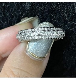 18K White Gold Plated Eternity Rings for Women Cubic Zirconia 7-Stone Wide Wedding Bands Round 3 Rows Promise Size 6-10 Silve...