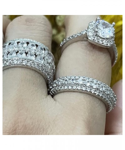 18K White Gold Plated Eternity Rings for Women Cubic Zirconia 7-Stone Wide Wedding Bands Round 3 Rows Promise Size 6-10 Silve...