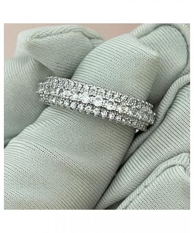 18K White Gold Plated Eternity Rings for Women Cubic Zirconia 7-Stone Wide Wedding Bands Round 3 Rows Promise Size 6-10 Silve...