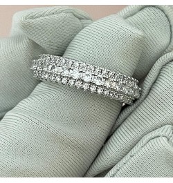 18K White Gold Plated Eternity Rings for Women Cubic Zirconia 7-Stone Wide Wedding Bands Round 3 Rows Promise Size 6-10 Silve...