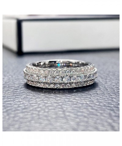 18K White Gold Plated Eternity Rings for Women Cubic Zirconia 7-Stone Wide Wedding Bands Round 3 Rows Promise Size 6-10 Silve...