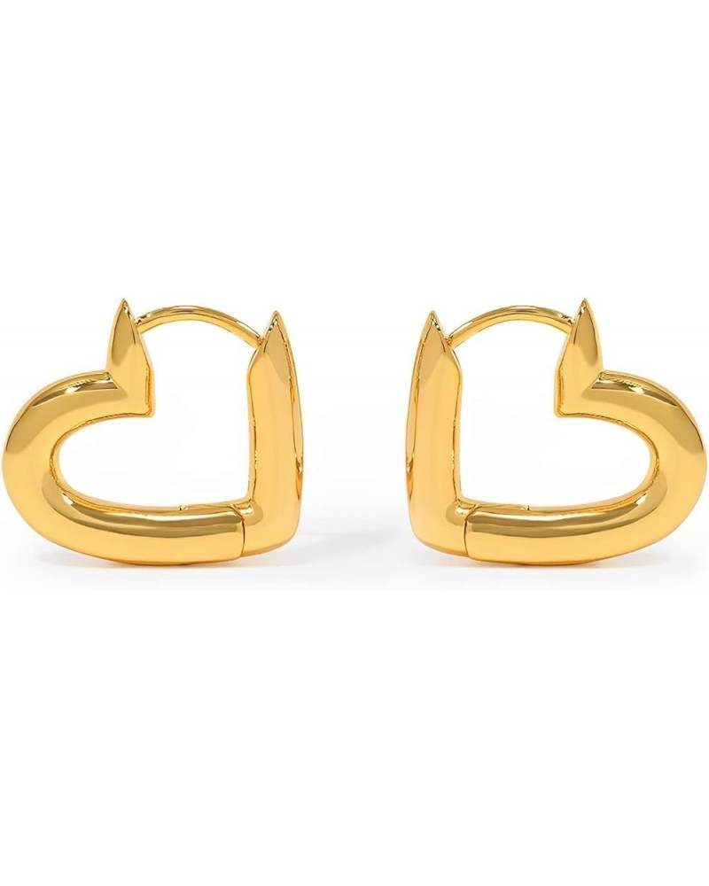 Heart Hoops 18K Gold Plated Chunky Thick Huggie Hoop Earrings for Women Yellow Gold $17.10 Earrings