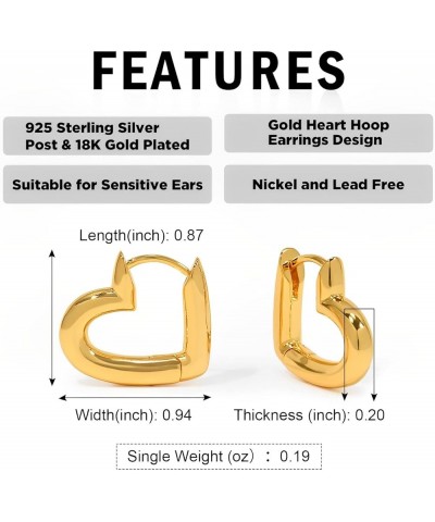 Heart Hoops 18K Gold Plated Chunky Thick Huggie Hoop Earrings for Women Yellow Gold $17.10 Earrings