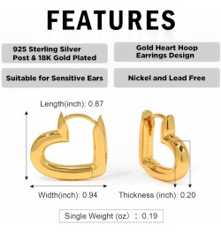 Heart Hoops 18K Gold Plated Chunky Thick Huggie Hoop Earrings for Women Yellow Gold $17.10 Earrings