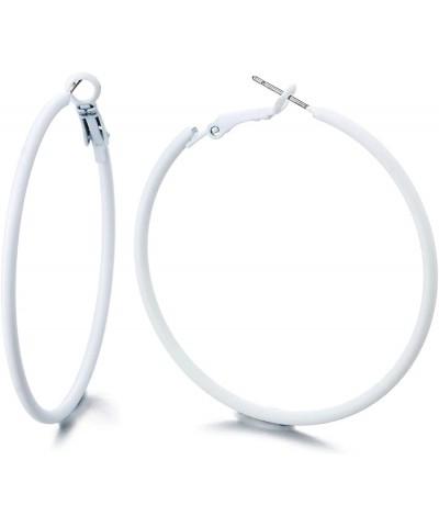 Classic Large Circle Statement Hoop Huggie Hinged Stud Earrings A-Metal Color: White $9.71 Earrings