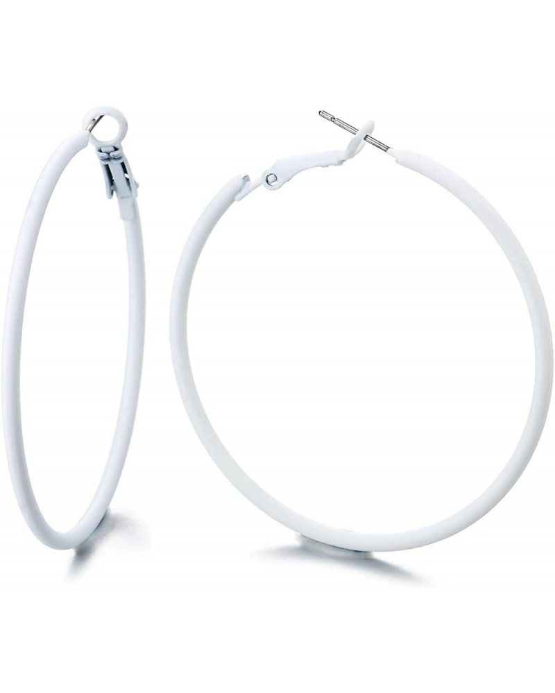 Classic Large Circle Statement Hoop Huggie Hinged Stud Earrings A-Metal Color: White $9.71 Earrings