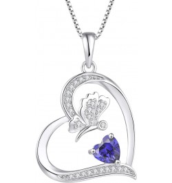 Silver Heart Butterfly Necklace with 12 Color Birthstone for Women Girls December - Tanzanite $25.80 Necklaces