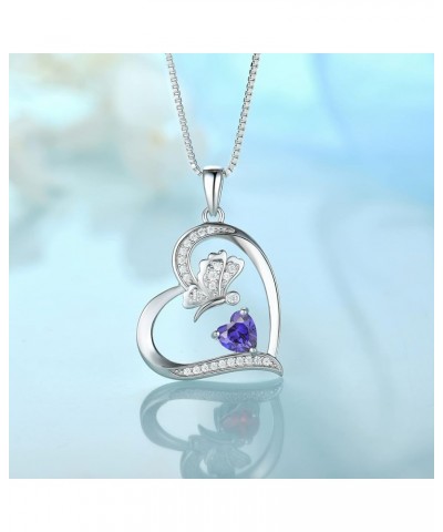 Silver Heart Butterfly Necklace with 12 Color Birthstone for Women Girls December - Tanzanite $25.80 Necklaces