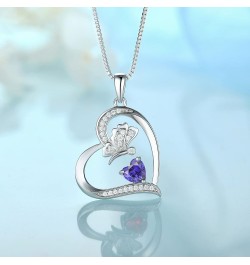 Silver Heart Butterfly Necklace with 12 Color Birthstone for Women Girls December - Tanzanite $25.80 Necklaces