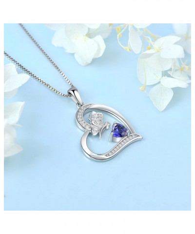 Silver Heart Butterfly Necklace with 12 Color Birthstone for Women Girls December - Tanzanite $25.80 Necklaces