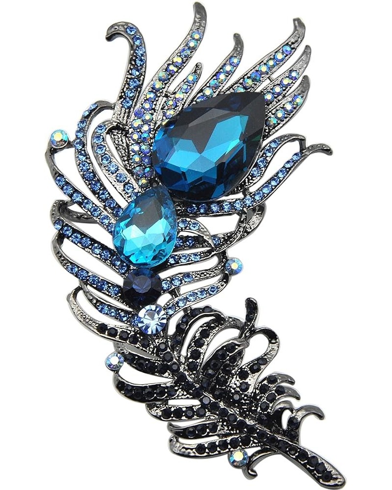 Antique Peacock Feather Turquoise Rhinestone Crystal Brooch Pin Blue $14.99 Brooches & Pins