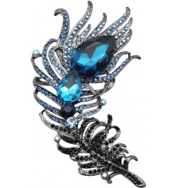 Antique Peacock Feather Turquoise Rhinestone Crystal Brooch Pin Blue $14.99 Brooches & Pins