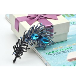 Antique Peacock Feather Turquoise Rhinestone Crystal Brooch Pin Blue $14.99 Brooches & Pins