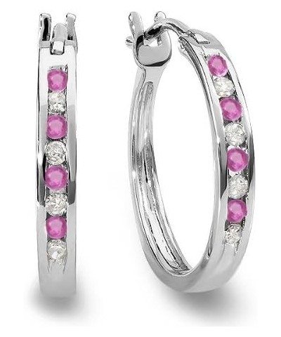 10K Ladies Fine Hoop Earrings, White Gold Pink Sapphire $95.32 Earrings