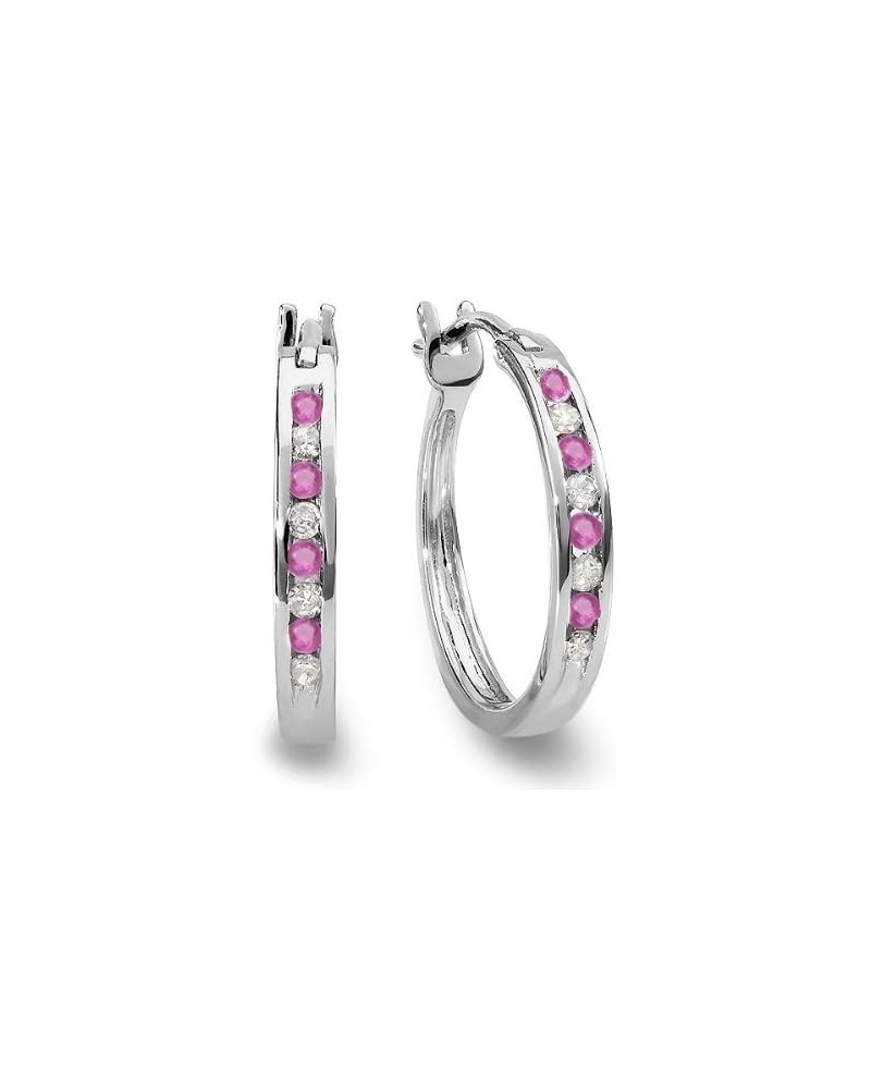 10K Ladies Fine Hoop Earrings, White Gold Pink Sapphire $95.32 Earrings